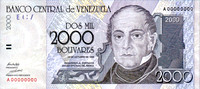 Billetes de dos mil bolivares, 2000
